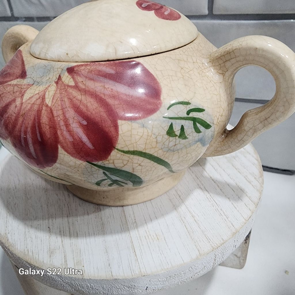 Blue Ridge Hand Painted Underglaze Crab Apples Sugar Bowl. Very Old - Picture 3 of 13